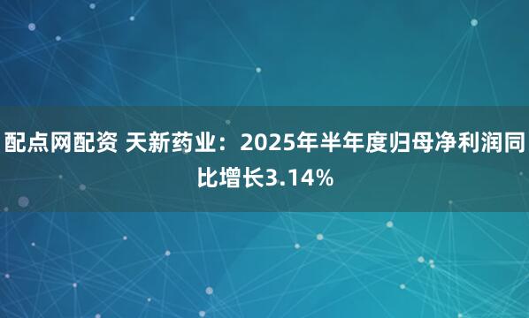 配点网配资 天新药业：2025年半年度归母净利润同比增长3.14%